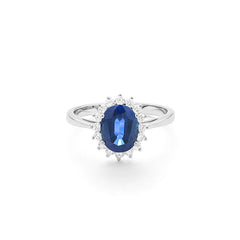Facet 18K Weissgold Damenring mit Blauer Saphir