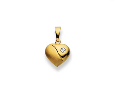 Pendentif coeur en or jaune 18 carats 750 avec diamant - 10x10 mm