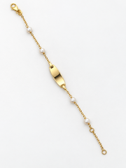 Baby Kinder Gelbgold ID-Armband mit 4 Perlen & Gratis Gravur
