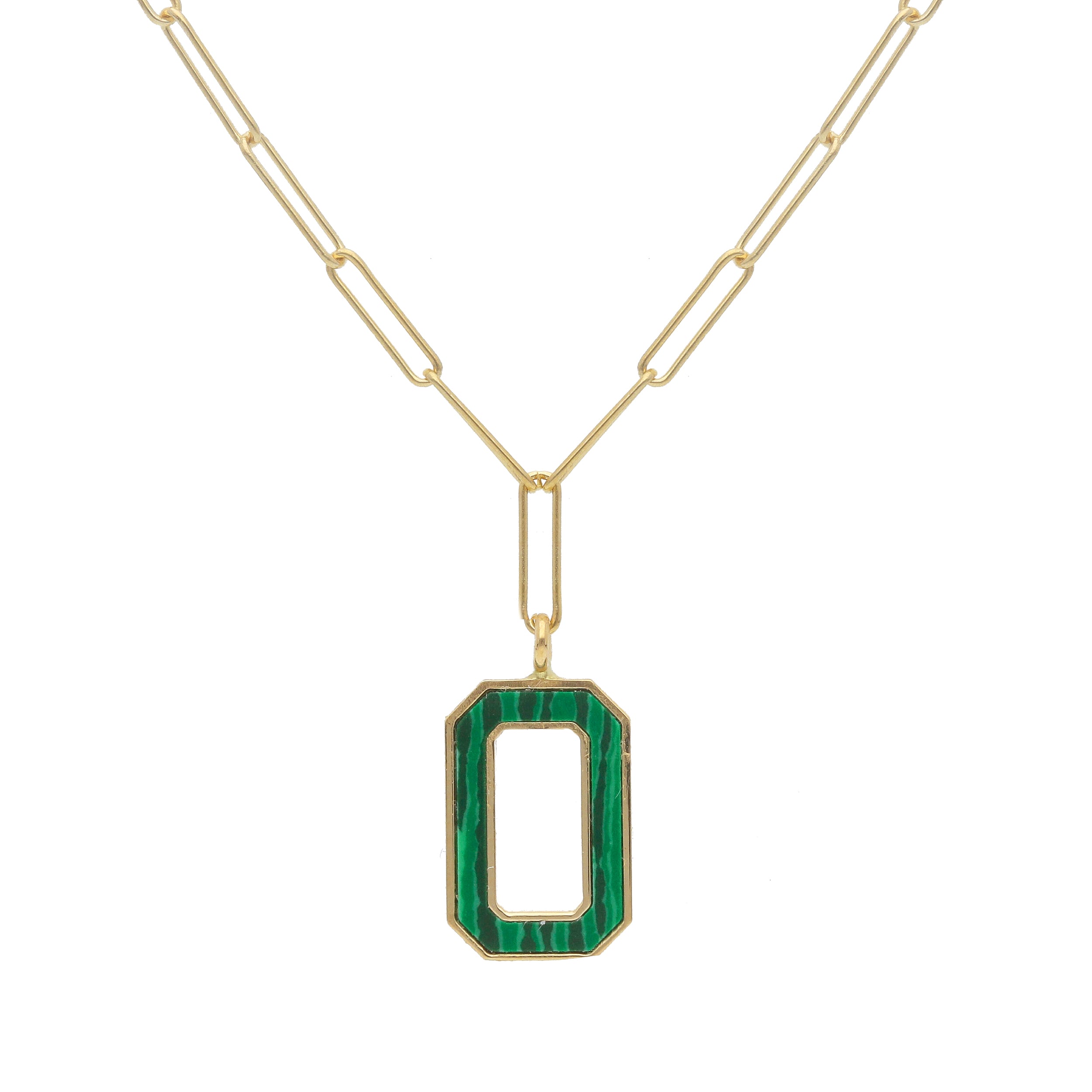Damen Collier in 750/18 Karat Gelbgold mit Malachit, Malachit Eleganz - 276817