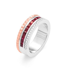 Facet Cnc Ring halbgefasster Memoirering in 750/18 Karat Bicolor mit Rubin