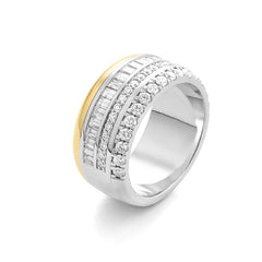 Facet Cnc Ring halbgefasster Memoirering in 750/18 K Bicolor mit 58 Diamanten