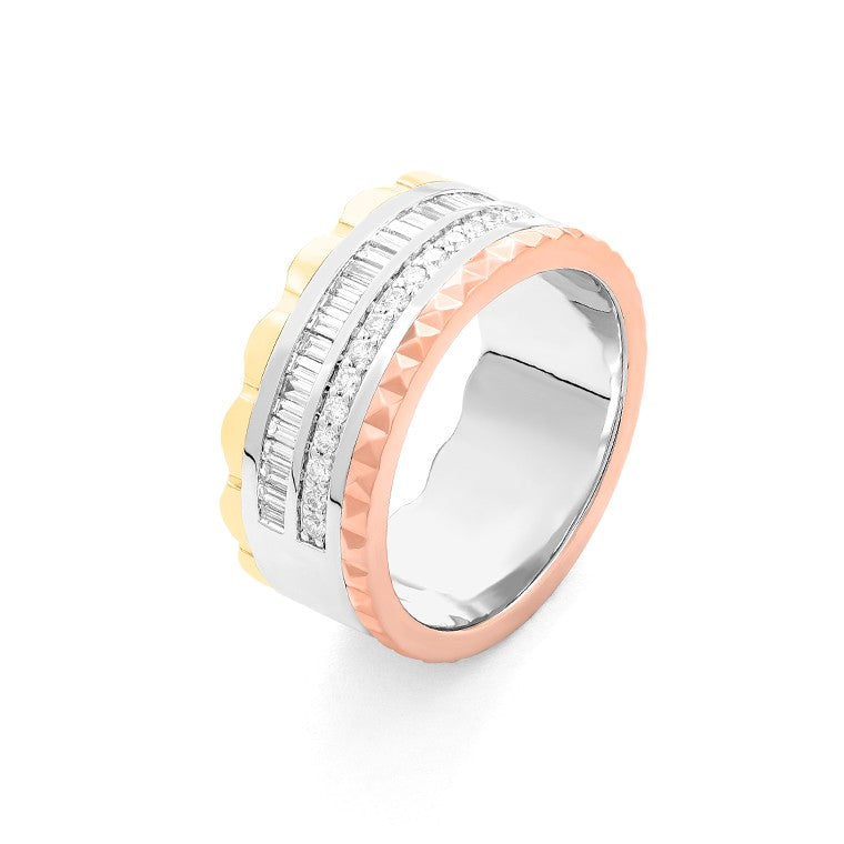 Facet Cnc Ring Halbgefasster 18 K Tricolor Memoire Ring mit Baguette