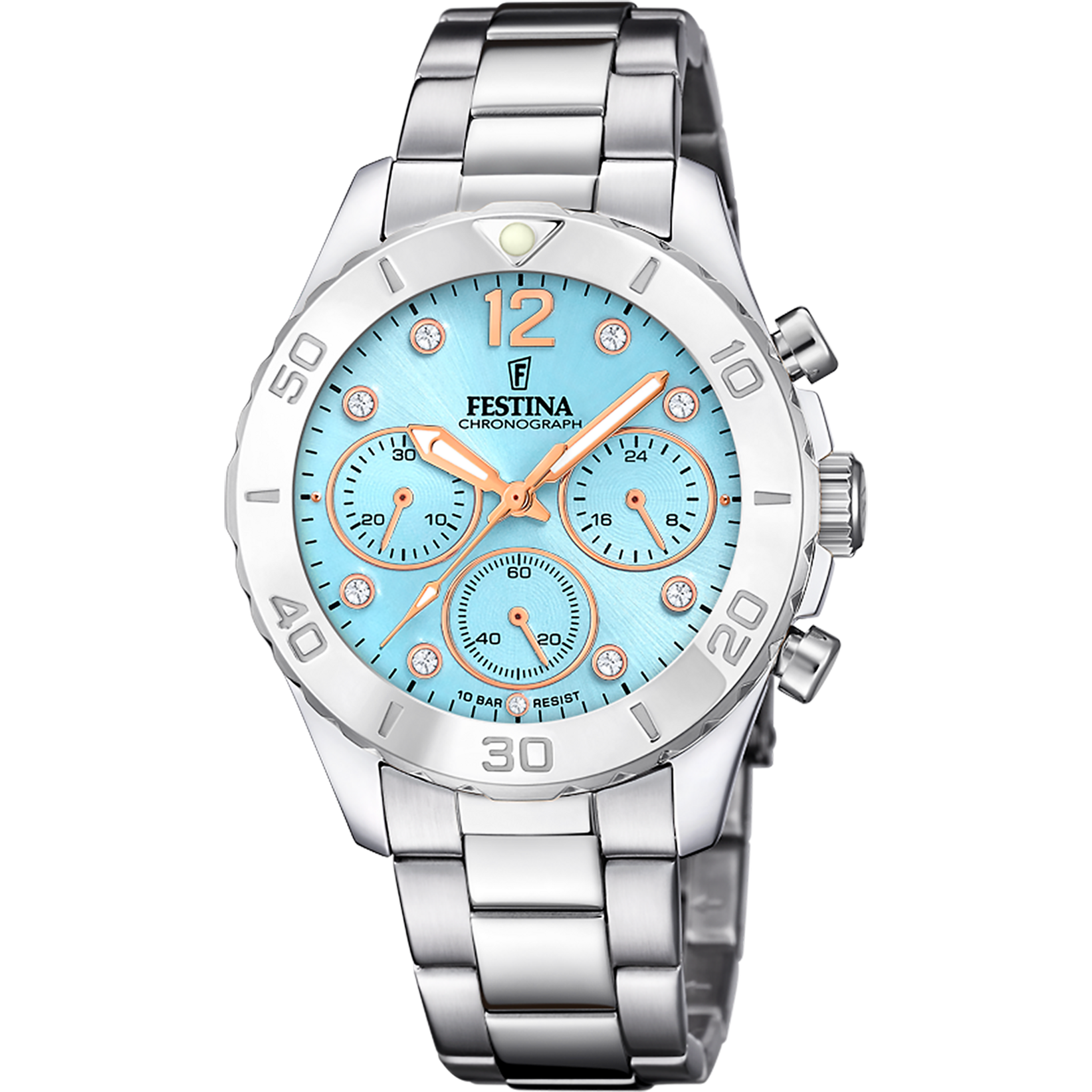 Festina Chrono Damenuhr - Blau Edelstahl Armband - F20603/4