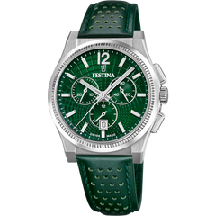 Festina Swiss Rivé Chrono 42 Grünes Leder / Silber Herrenuhr - F20060/3