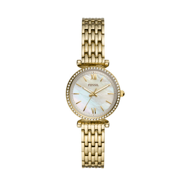 Fossil Carlie Gold Perlmutt 28mm Edelstahl Quarz Damenuhr - ES4735