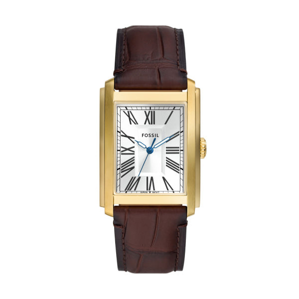 Fossil Carraway Herrenuhr - Gold Silber Braun 30mm Leder Quarz - FS6011