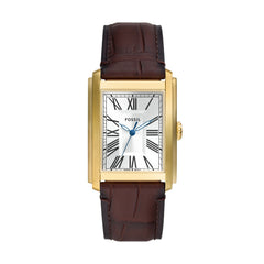 Fossil Carraway Herrenuhr - Gold Silber Braun 30mm Leder Quarz - FS6011