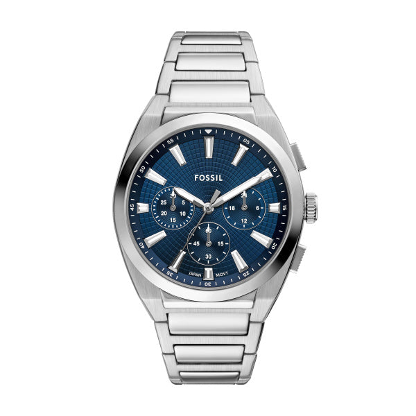 Fossil Everett Quarz Chronograph Silber Blau 44 mm Herrenuhr aus Edelstahl - FS6104