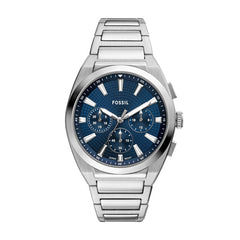 Fossil Everett Quarz Chronograph Silber Blau 44 mm Herrenuhr aus Edelstahl - FS6104