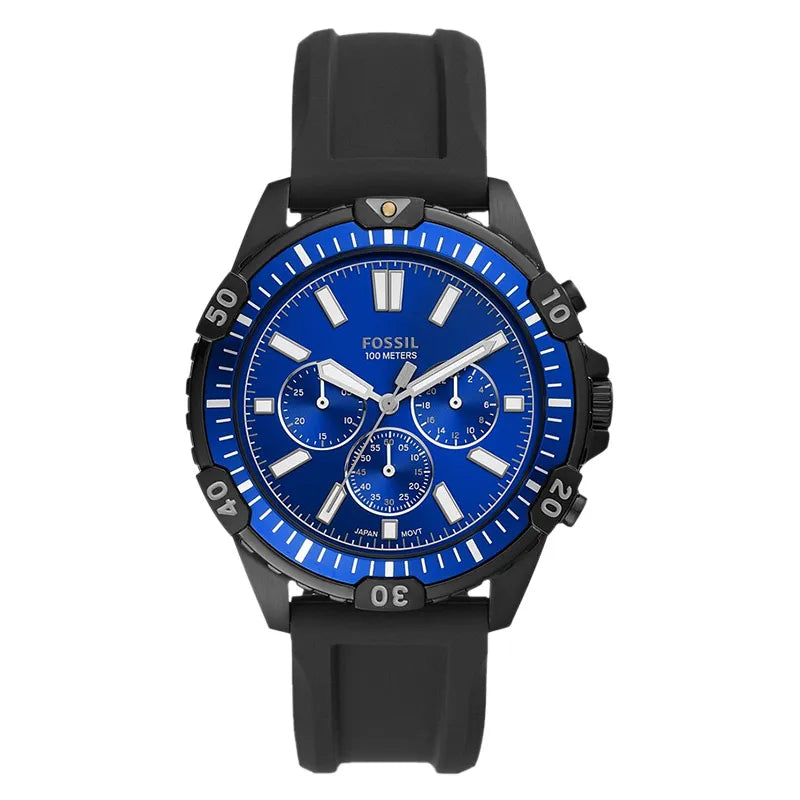 Fossil Garrett Chronograph Blau Schwarz Silikon 44 mm Herrenuhr - FS5695