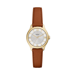 Fossil Gilmore Quarz 3-Zeiger 28 MM Damenuhr in Silber/Braun aus Lederband - ES5423