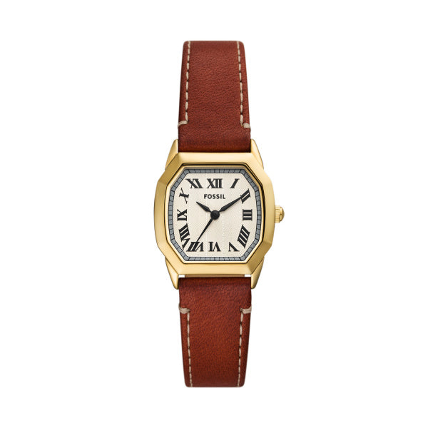 Fossil Harlow Damenuhr - Gold Cream Braun Leder 27mm Quarz - ES5364