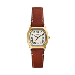 Fossil Harlow Damenuhr - Gold Cream Braun Leder 27mm Quarz - ES5364
