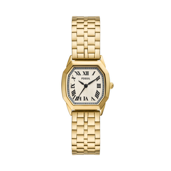 Fossil Harlow Gold Creme 27mm Edelstahl Quarz Damenuhr - ES5361