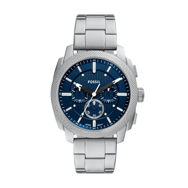Fossil Machine Quarz Chronograph 44 mm Edelstahl Herrenuhr in Silber/Blau - FS6096