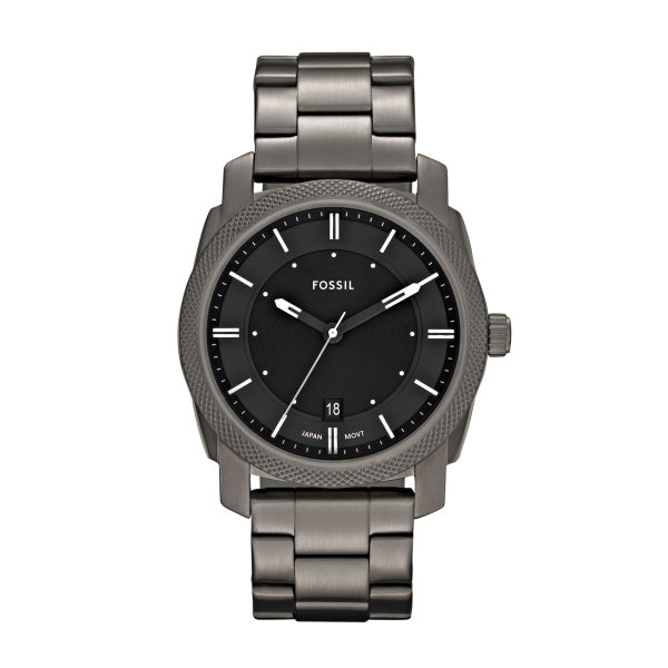 Fossil Machine Quarz Gunmetal Schwarz 42 mm Edelstahl Herrenuhr mit Datum - FS4774