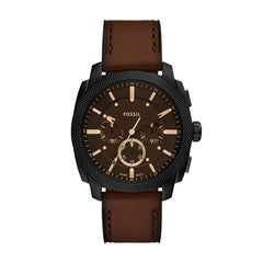Fossil Machine Herrenuhr - Schwarz Braun 44mm Leder Chronograph - FS6101