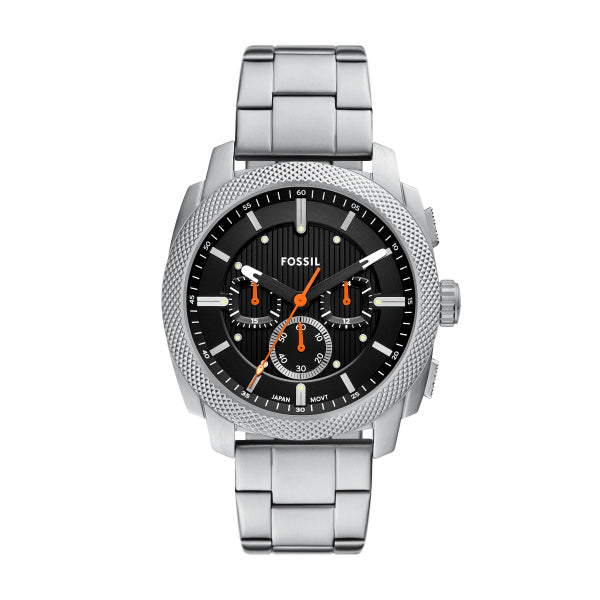 Fossil Machine Herrenuhr - Silber Schwarz 44mm Edelstahl Chronograph - FS6095