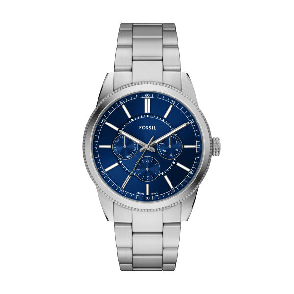 Fossil Pearson Quarz 42 MM Edelstahl Multifunktion Herrenuhr in Silber/Blau - FS6134
