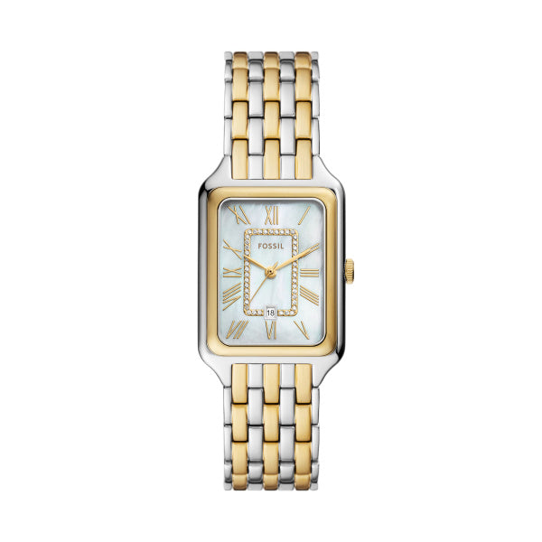 Fossil Raquel 2-Tone MOP 26mm Edelstahl, Quarz, Datum Damenuhr - ES5305