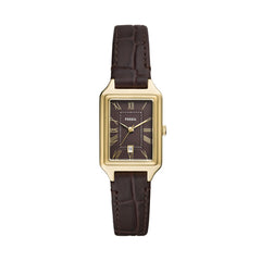 Fossil RAQUEL Damenuhr Gold Braun Leder Pro-Planet 23 mm Quarz mit Datum -