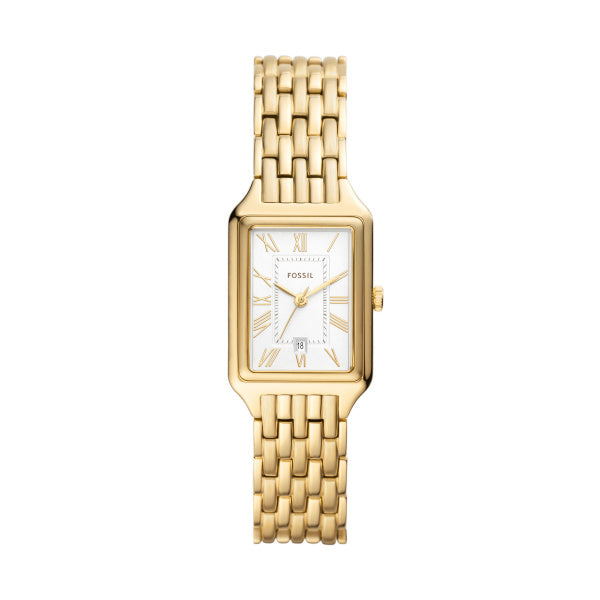 Fossil Raquel 23mm Gold-Weiss Edelstahl Quarzuhr mit Datum Damenuhr - ES5220