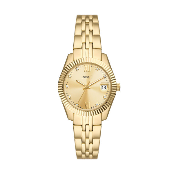 Fossil Scarlette Quarz 3-Zeiger mit Datum 32 MM Damenuhr in Gold aus Edelstahl - ES5338