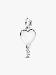 Gravierbarer Herz Schlüssel Anhänger aus Sterling-Silber – Charm mit Cubic Zirkonia