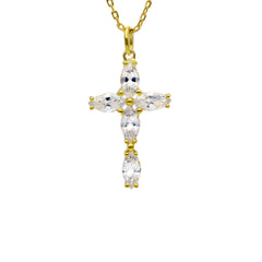 Kreuz vergoldet Silbercollier-Halskette mit Zirkonia