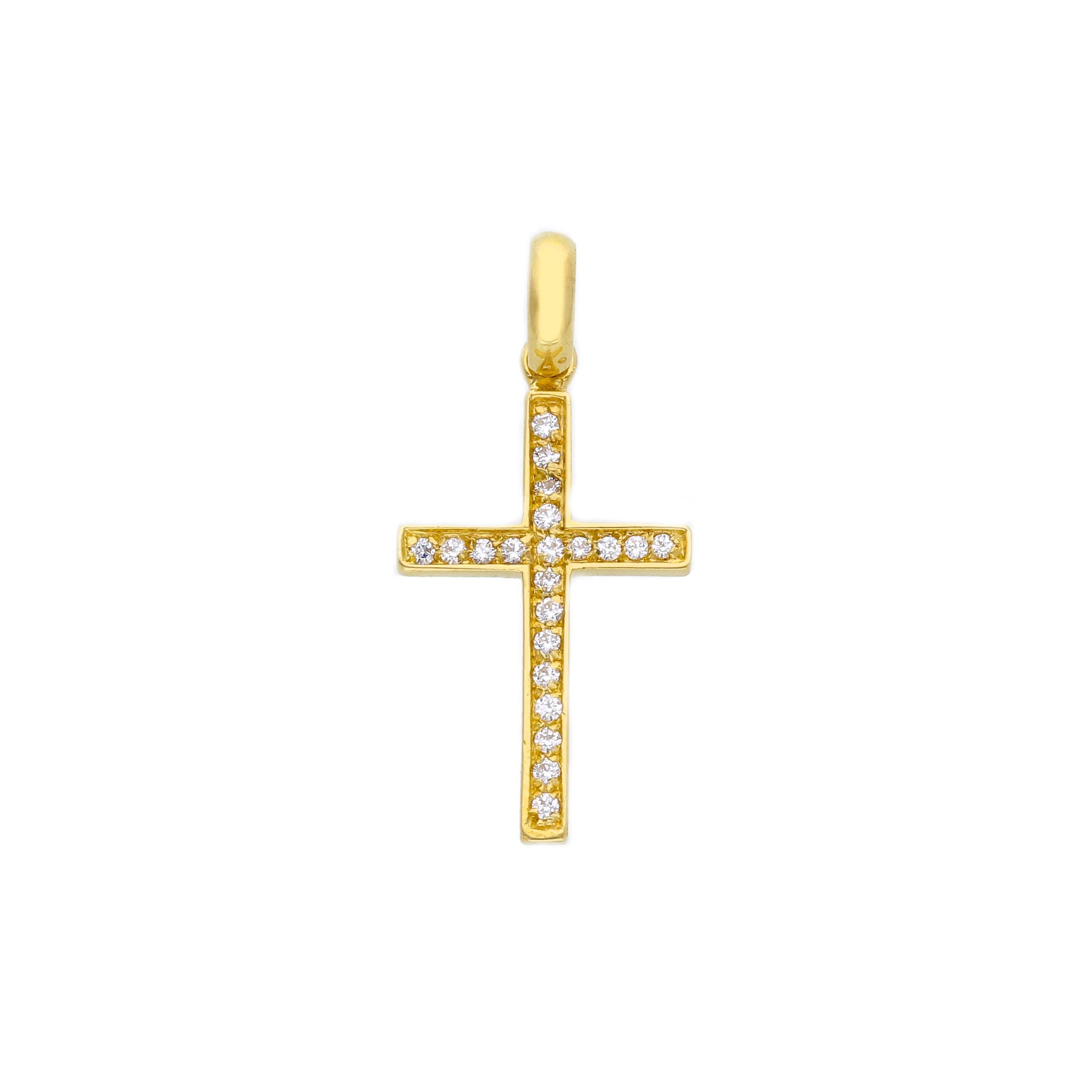 Kreuzanhänger in 18 Karat Gelbgold mit gefassten Zirkonia - 153758