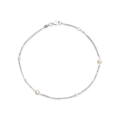 Fusskette in Silber mit Perlen und Zirkonia - SF-531