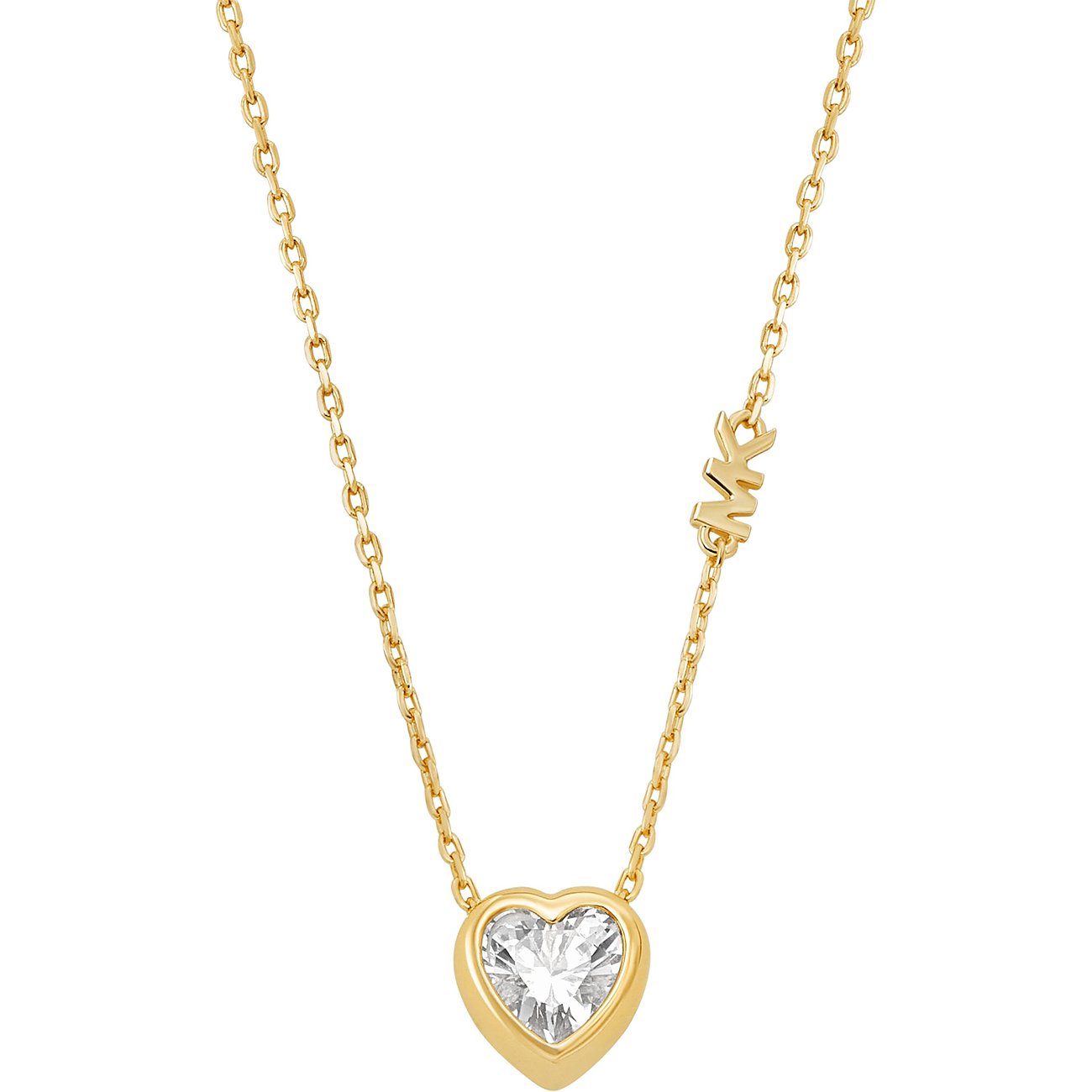 Michael Kors Kors Love Damen Halskette mit Herzanhänger Goldfarben und Zirkonia 