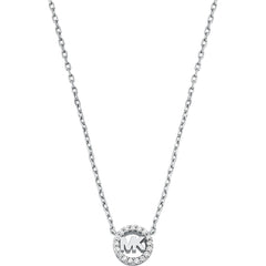 Michael Kors Kors MK Damen Halskette Silberfarben mit Logo-Anhänger und Zirkonia