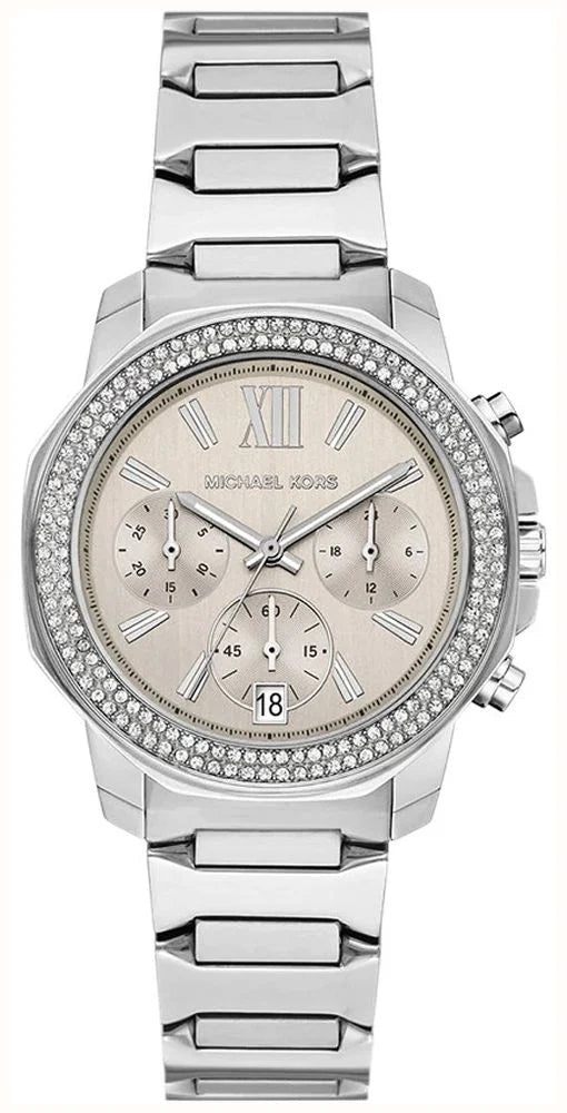 Michael Kors Prescott Damen-Chronograph mit Kristallen Silber – MK7683