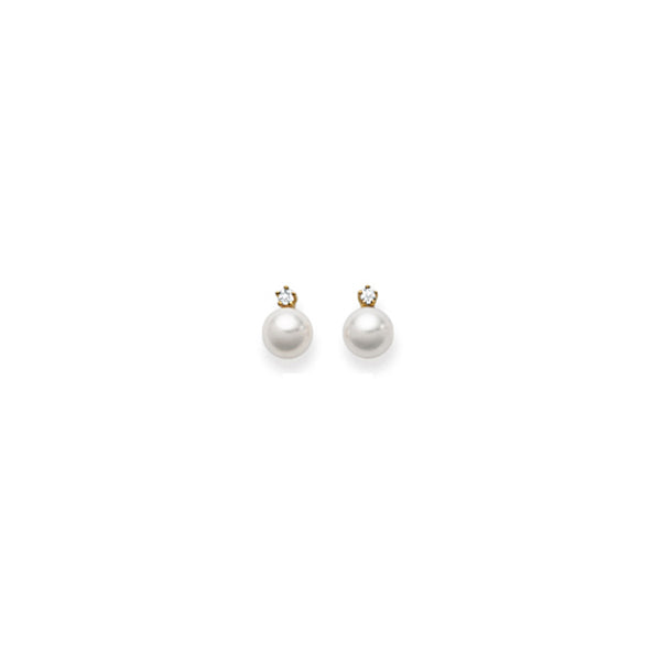 Ohrstecker in 18 Karat Gelbgold, Akoya Perle 6.5-7 mm, Diamant