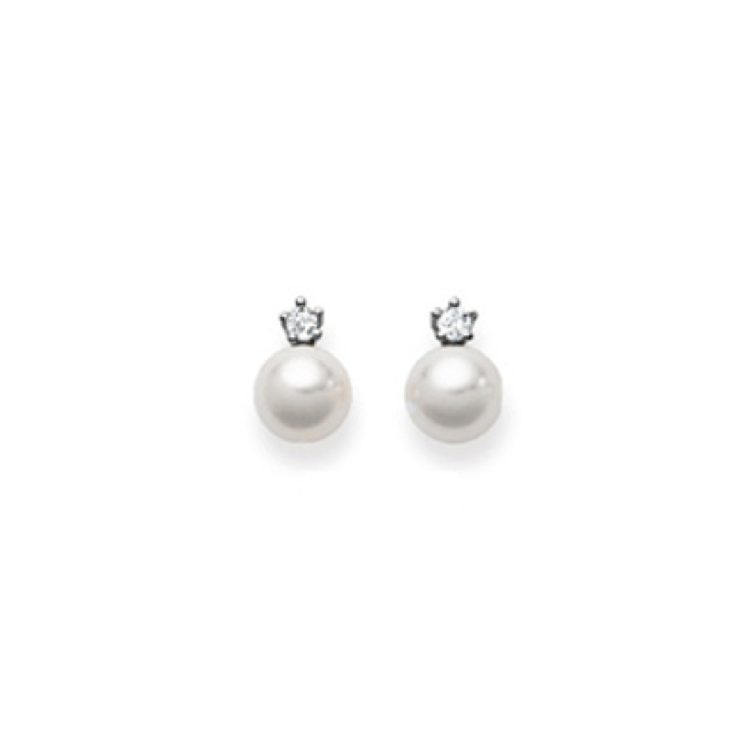 Ohrstecker in 18 Karat Weissgold, Akoya Perle 7.5-8 mm, Diamant