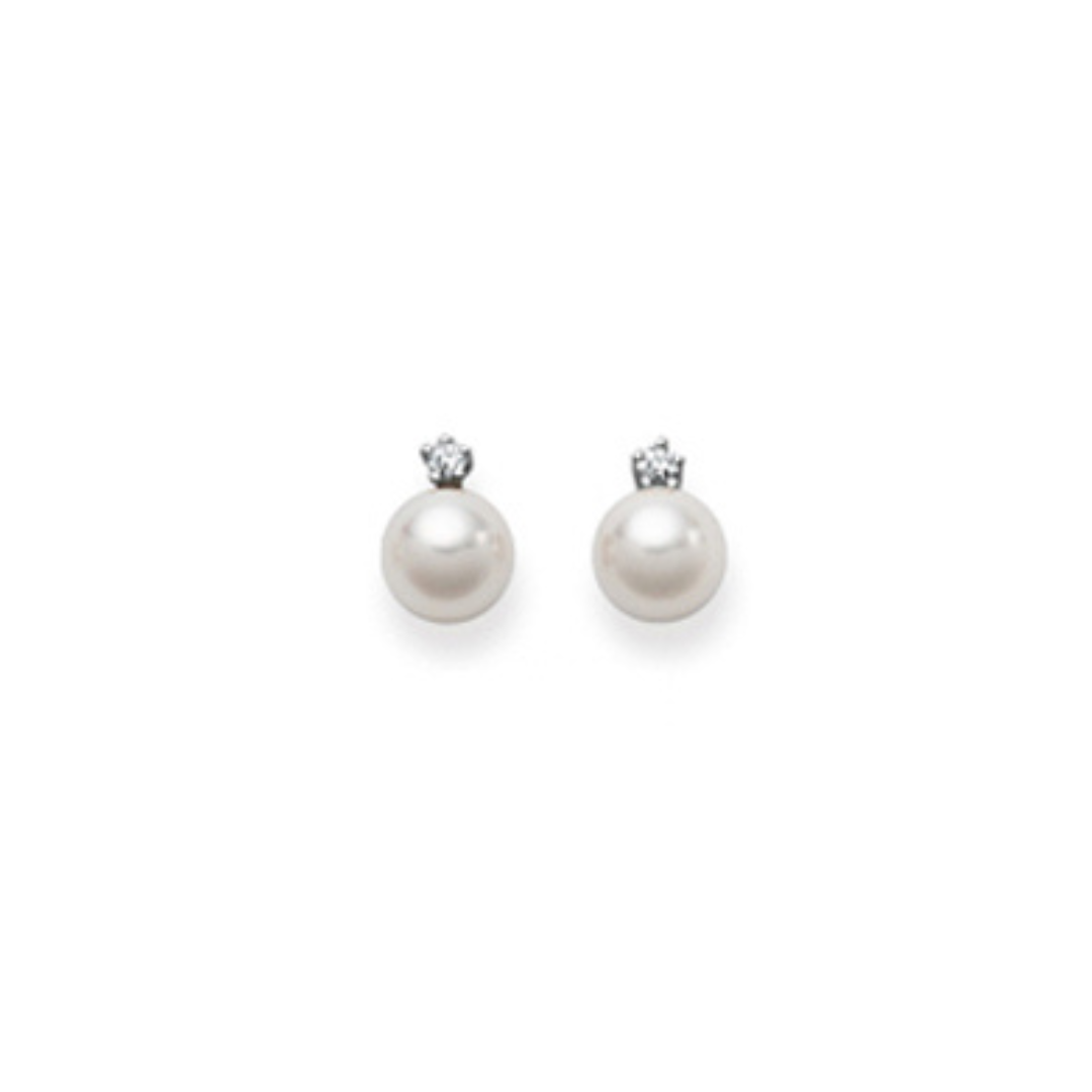 Ohrstecker in 18 Karat Weissold, Akoya Perle 6.5-7 mm, Diamant