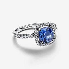 Pandora Funkelnder Eckiger Blauer Strahlenkranz Statement Ring - 193550C01