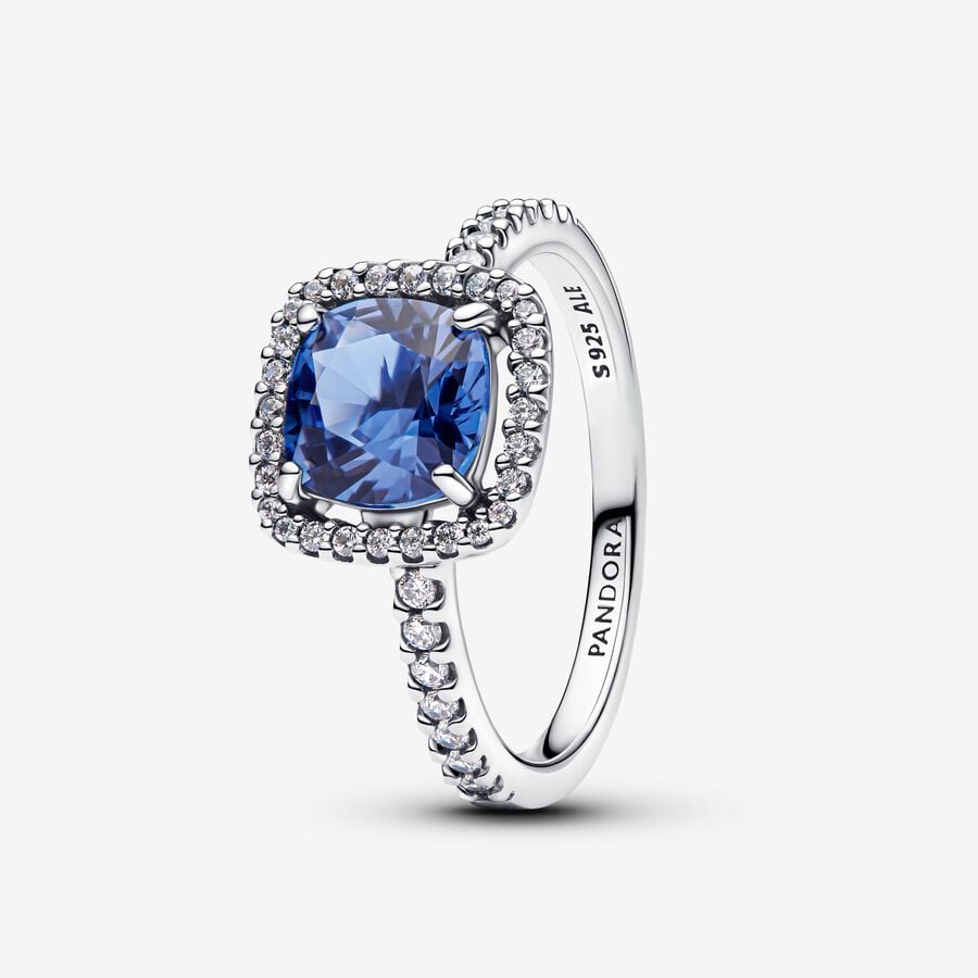 Pandora Funkelnder Eckiger Blauer Strahlenkranz Statement Ring - 193550C01