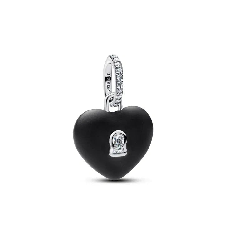 Pandora Mattschwarzes Keramik Herz Vorhängeschloss Charm Anhänger - 794424C02