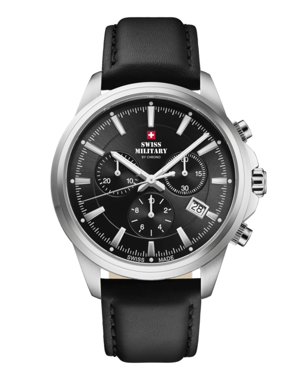 Swiss Military Klassische Chronographenuhr, schwarzes Leder - SM34107.10
