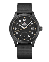 Swiss Military Klassische Uhr im Armeestil, komplett schwarzes Canvas - SM34108.06