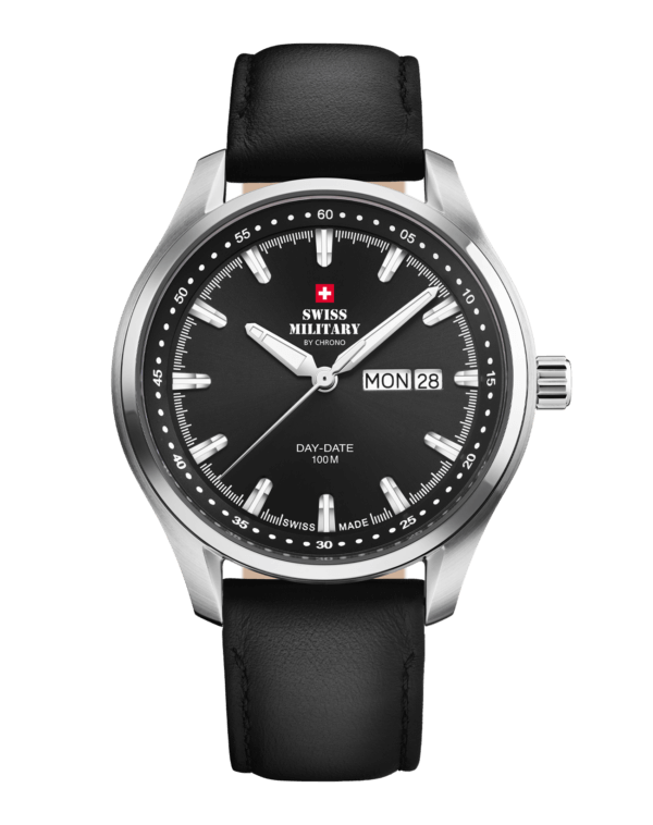 Swiss Military Schwarz Leder Herrenuhr - SM34116.04
