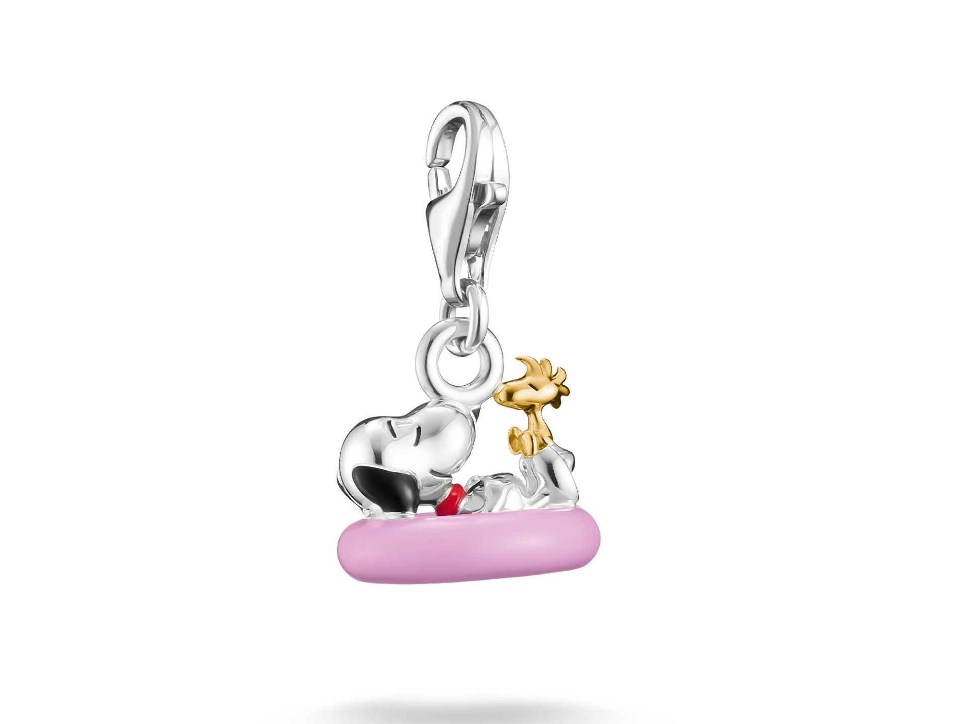 Thomas Sabo Peanuts Charm-Anhänger Snoopy mit Woodstock im Schwimmring Silber 925 Vergoldet