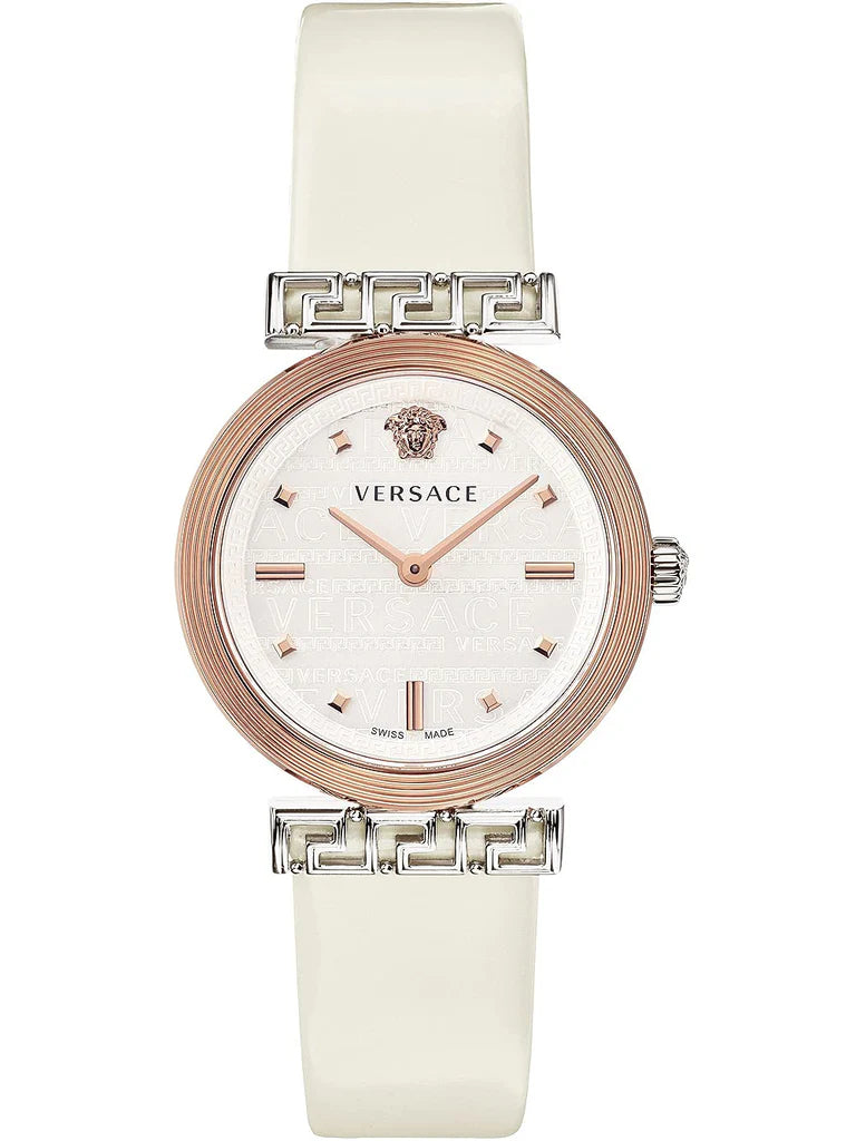 Versace Damen Uhr Weiss Gold Leder Greca Elegant Luxus 