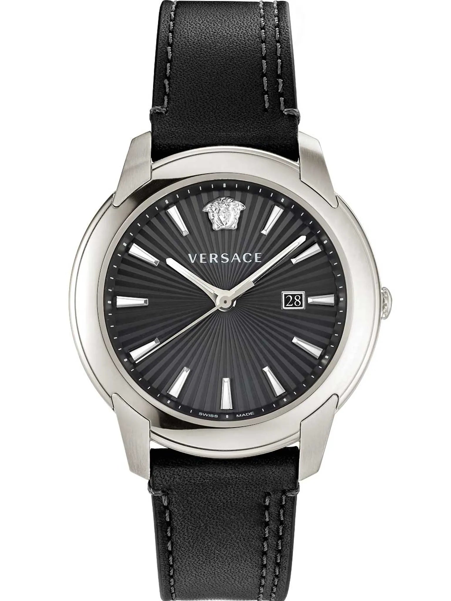 Versace V-Urban Schwarz Silber Herrenuhr aus Lederarmband - VELQ00119