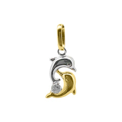 Pendentif dauphin en or 750 en or jaune et blanc avec 1 pierre zircone