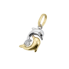 Delfin Anhänger 375 Gold in Gelb- und Weissgold mit 1 Zirkonia-Stein