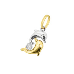 Pendentif dauphin en or 750 en or jaune et blanc avec 1 pierre zircone